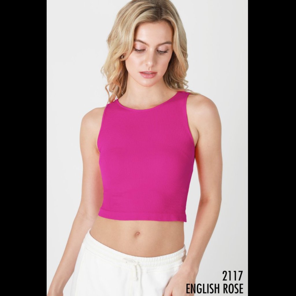 New English Rose Pink High Neck Ribbed Crop Top